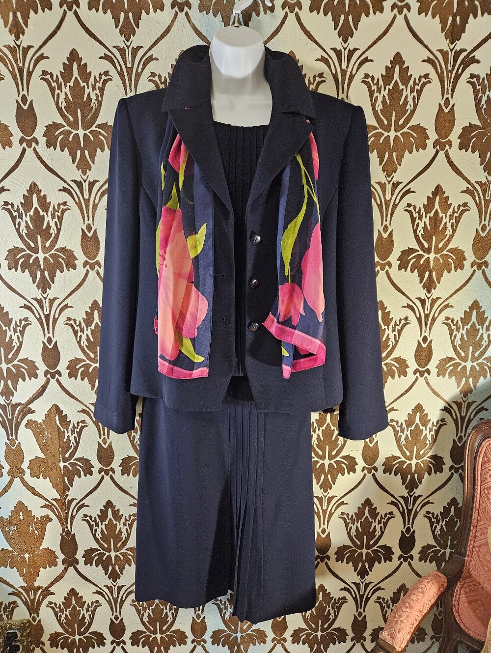 AMANDA SMITH 3-Pc Skirt Suit SET Women's Size 12 Navy Blue
